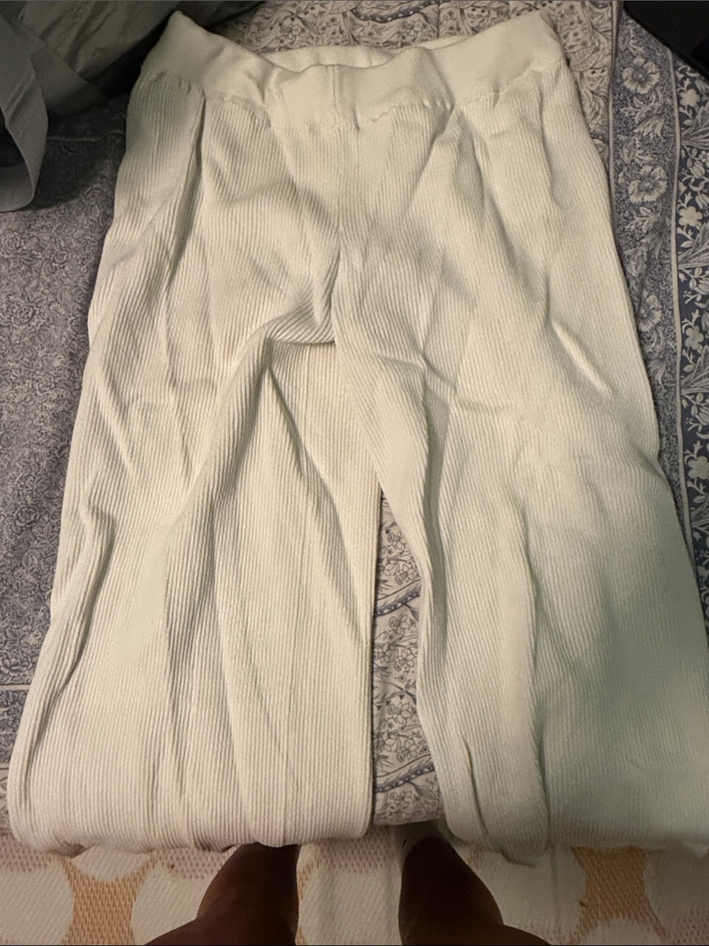 Edikted Cream Ribbed Wide-Leg Knit Pants